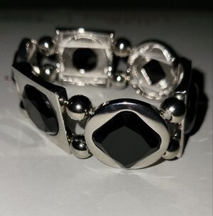 Black Stone & Silver Stretch Bracelet